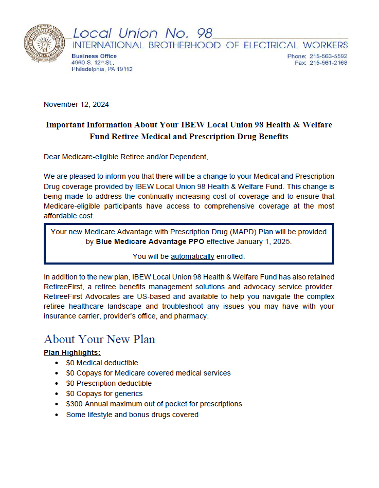 local union No. 98 blue medicare advantage PPO document