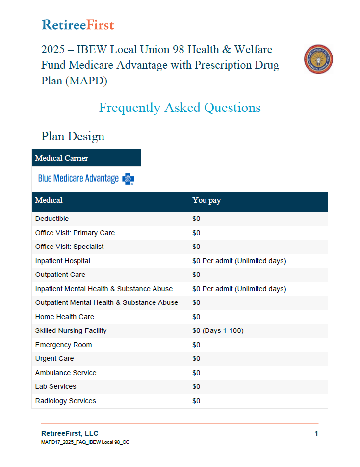 retiree first blue medicare advantage plan document