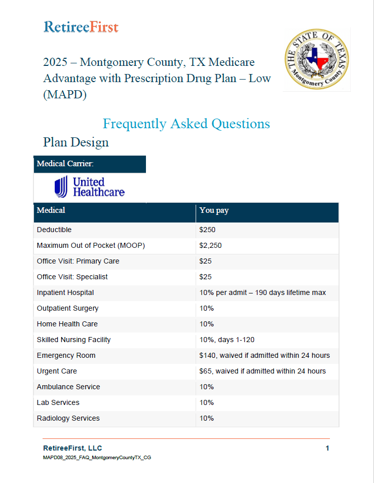 retiree first montgomery county Texas united healthcare document