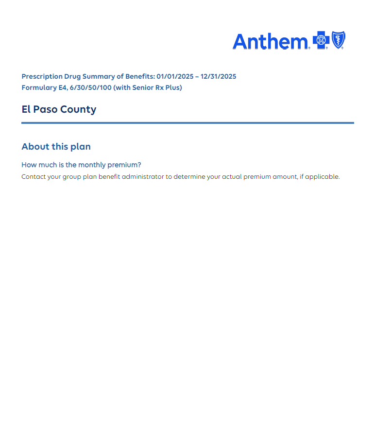 El Paso county 2025 Anthem summary of benefits