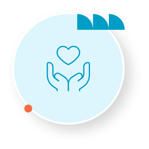 Hands holding heart logo in blue graphic circle